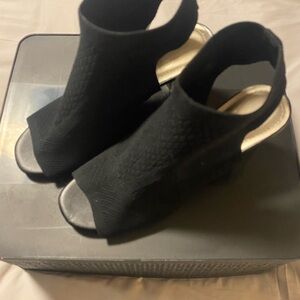 Impo Black Heels with Open Toe and Ankle Height